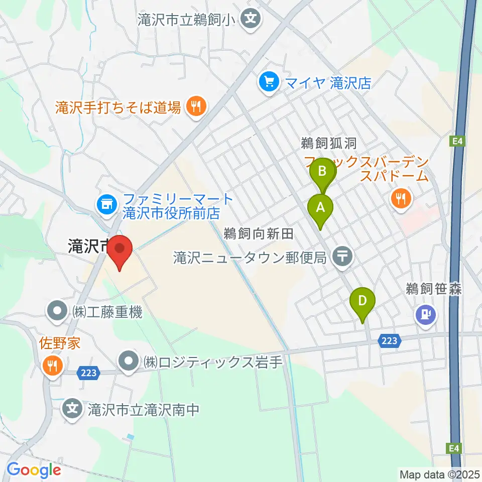 ビッグルーフ滝沢周辺のカフェ一覧地図