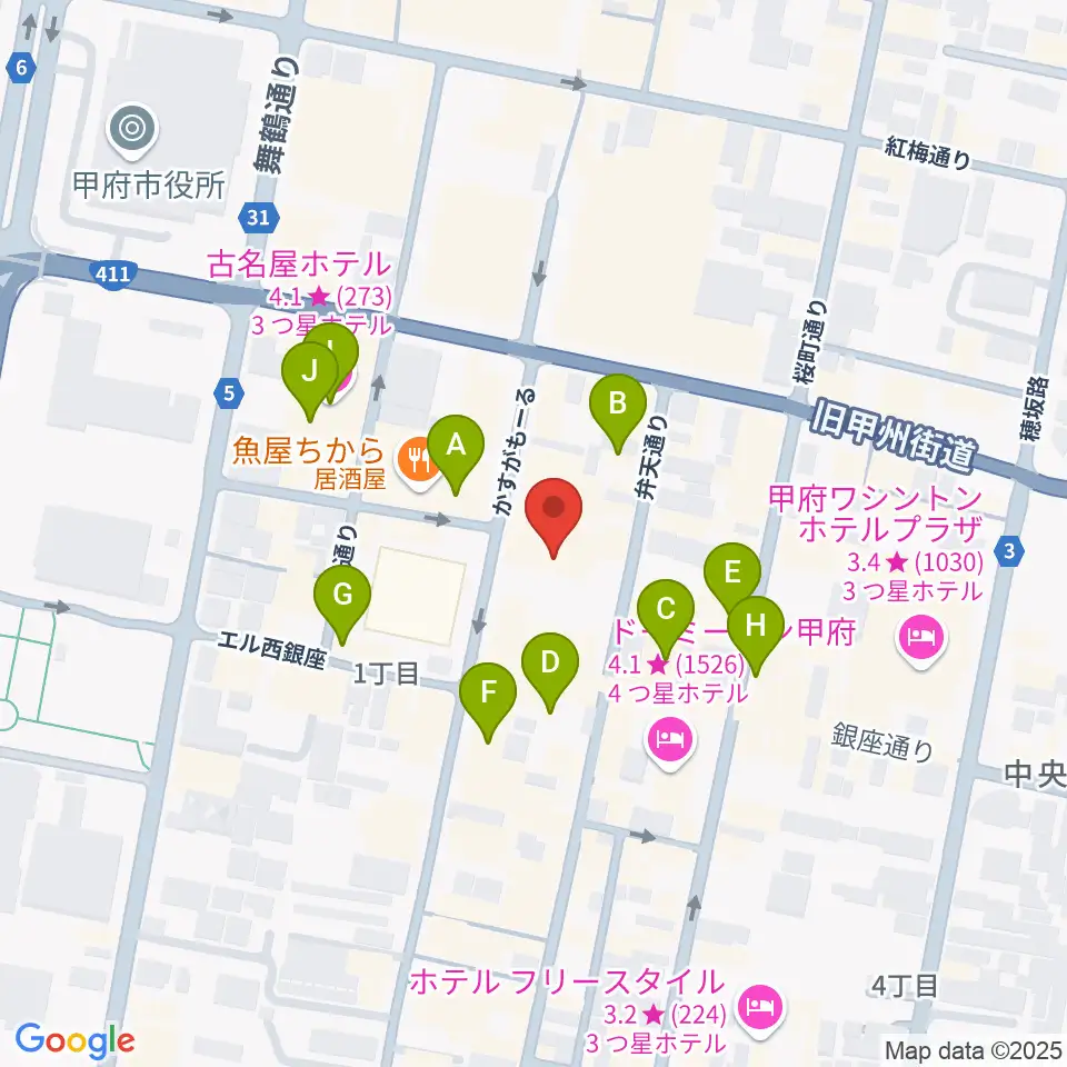 甲府SPACE101周辺のカフェ一覧地図
