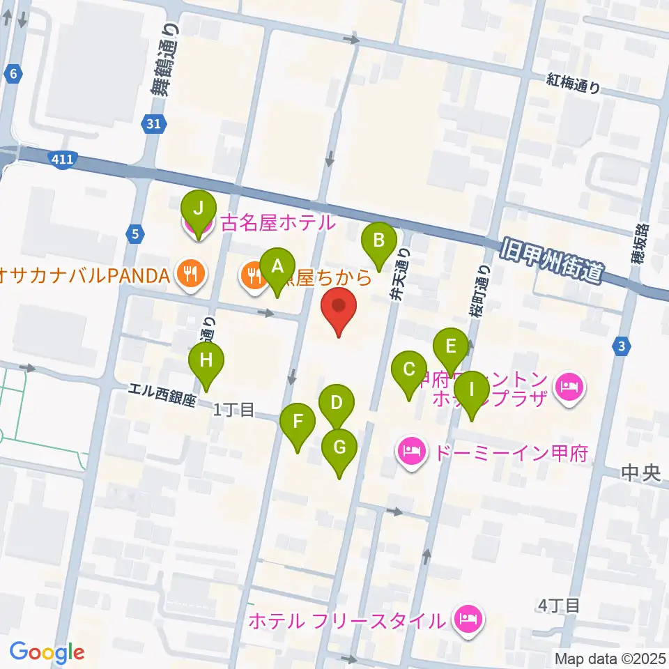 甲府SPACE101周辺のカフェ一覧地図