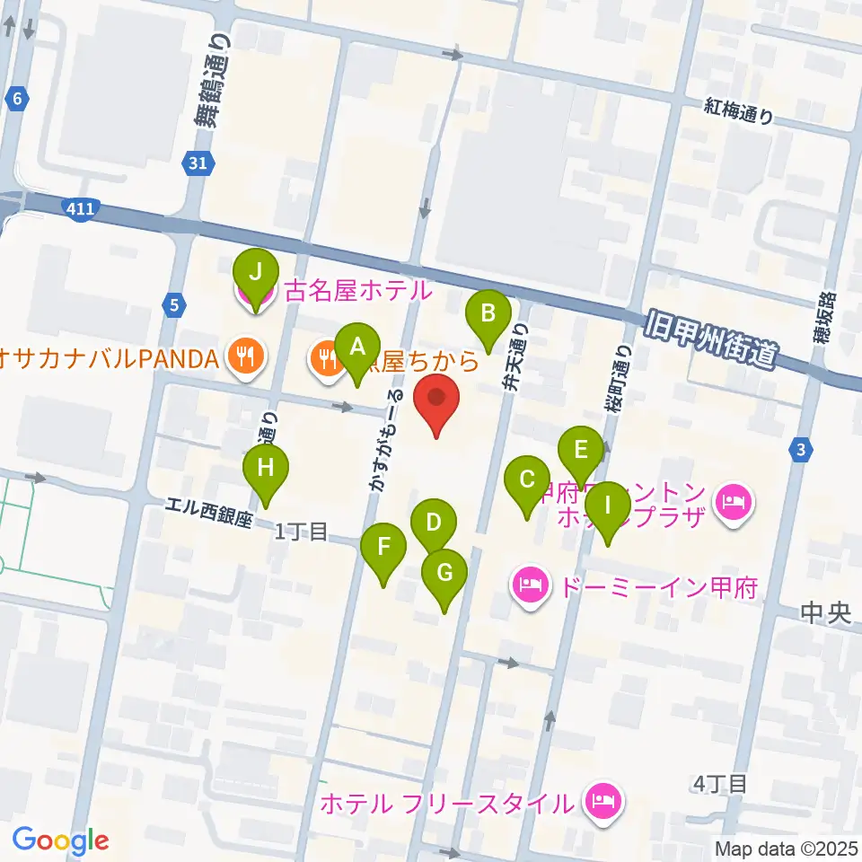 甲府SPACE101周辺のカフェ一覧地図