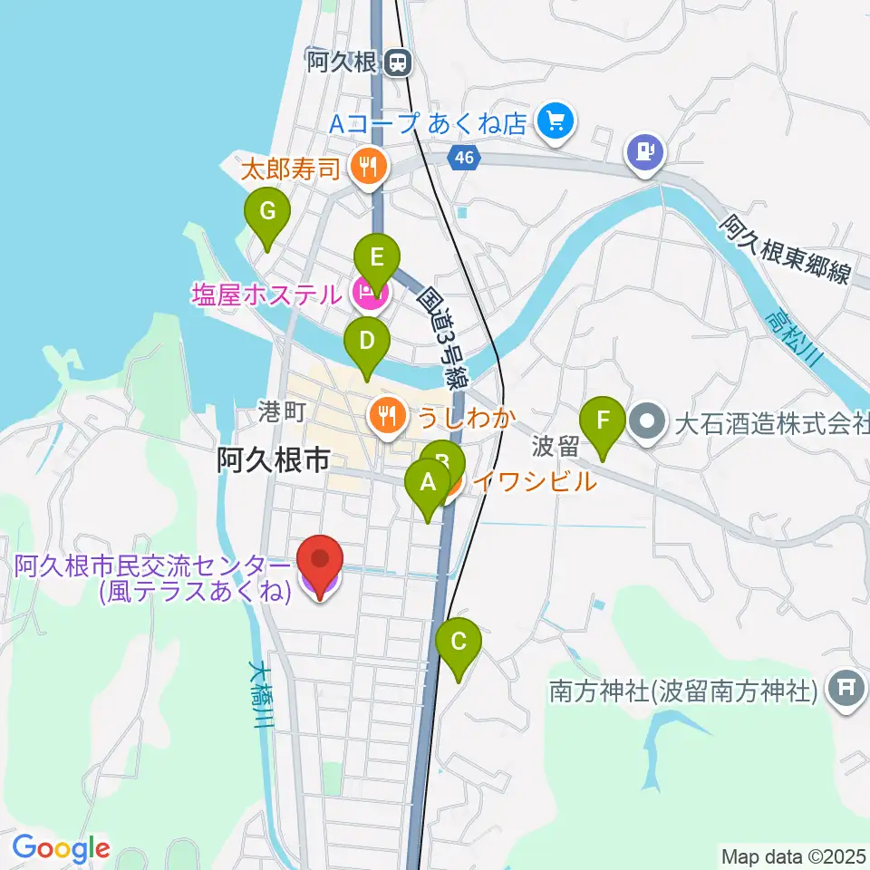 阿久根市民交流センター 風テラスあくね周辺のカフェ一覧地図