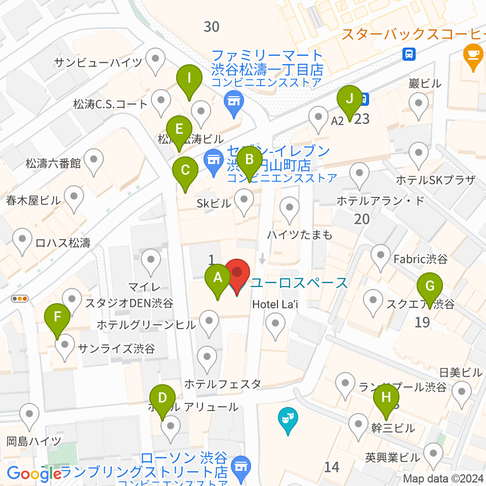 渋谷ユーロスペース周辺のカフェ一覧地図