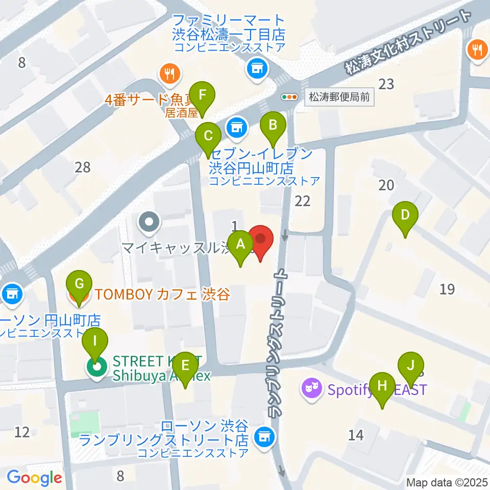 渋谷ユーロスペース周辺のカフェ一覧地図