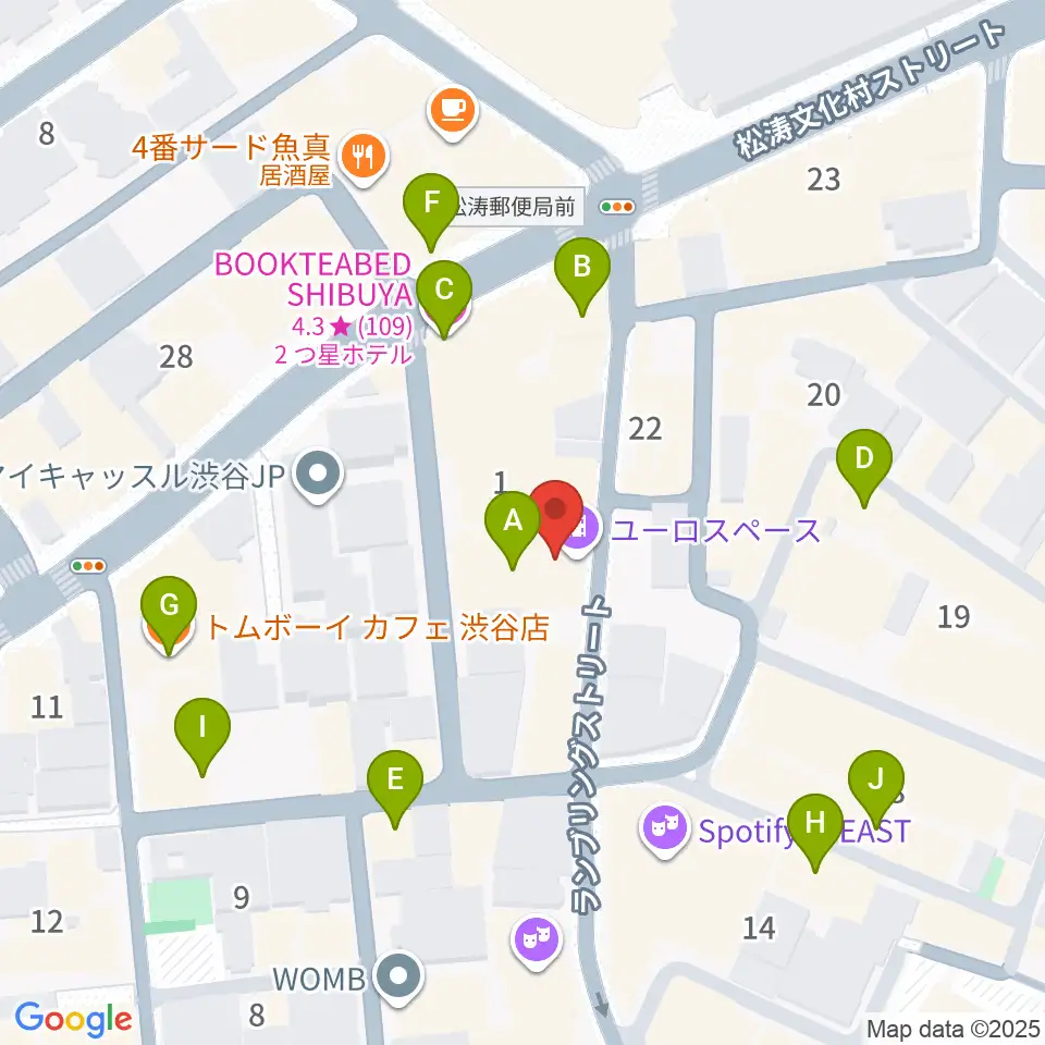 渋谷ユーロスペース周辺のカフェ一覧地図