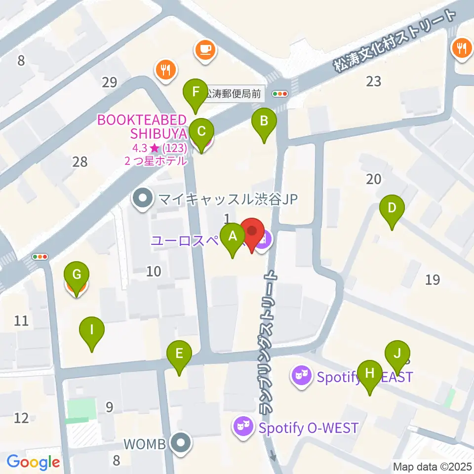 渋谷ユーロスペース周辺のカフェ一覧地図
