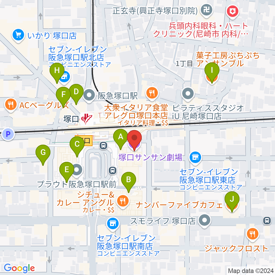 塚口サンサン劇場周辺のカフェ一覧地図