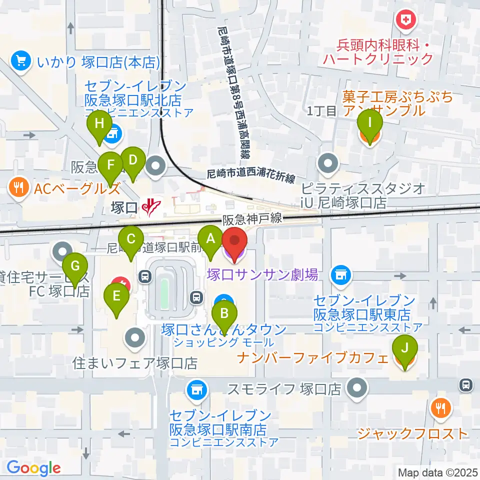 塚口サンサン劇場周辺のカフェ一覧地図