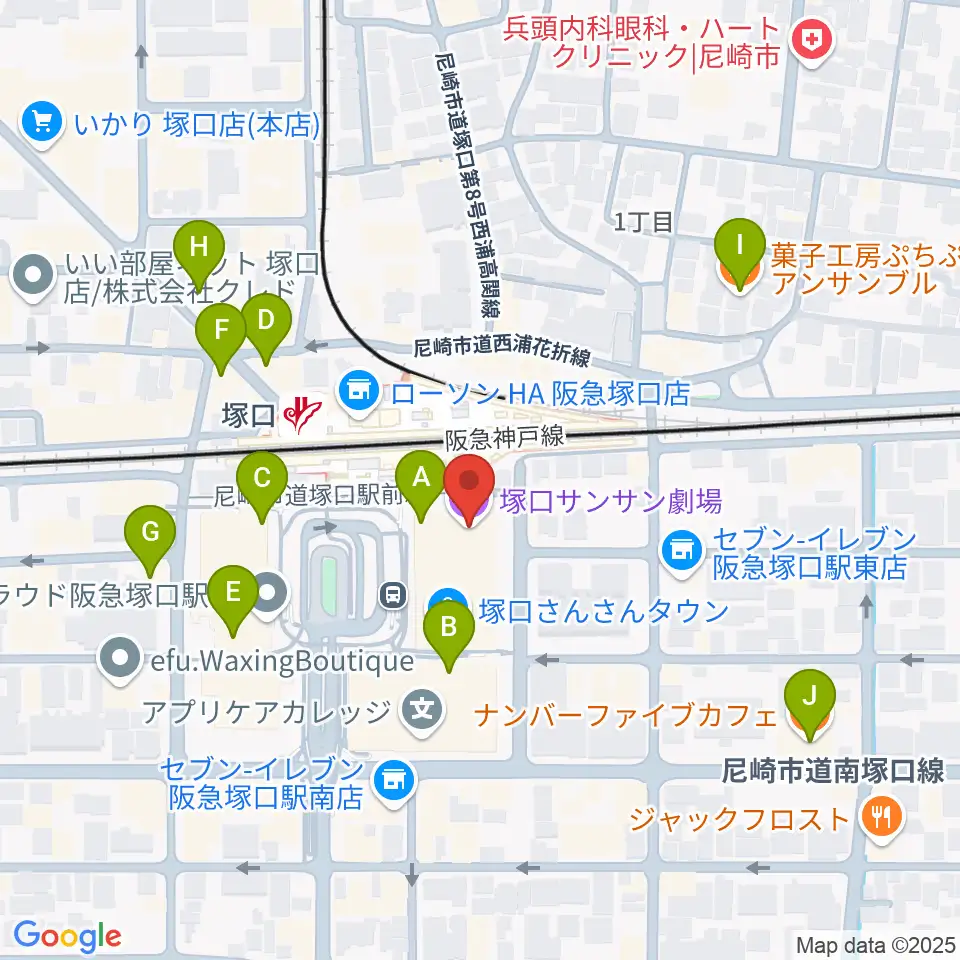 塚口サンサン劇場周辺のカフェ一覧地図