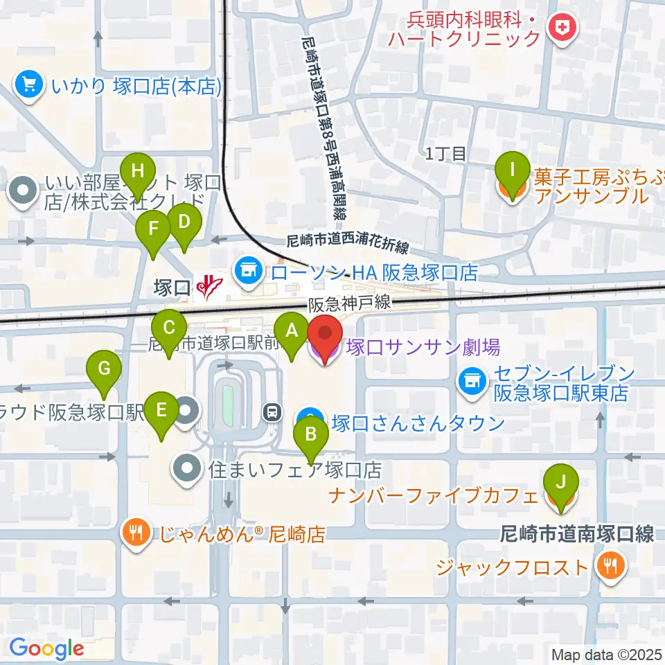 塚口サンサン劇場周辺のカフェ一覧地図