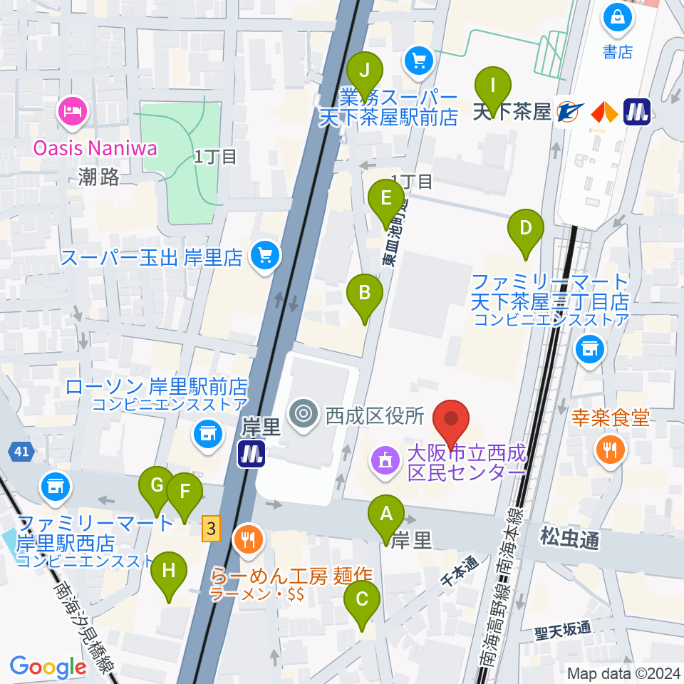 大阪フィルハーモニー会館周辺のカフェ一覧地図