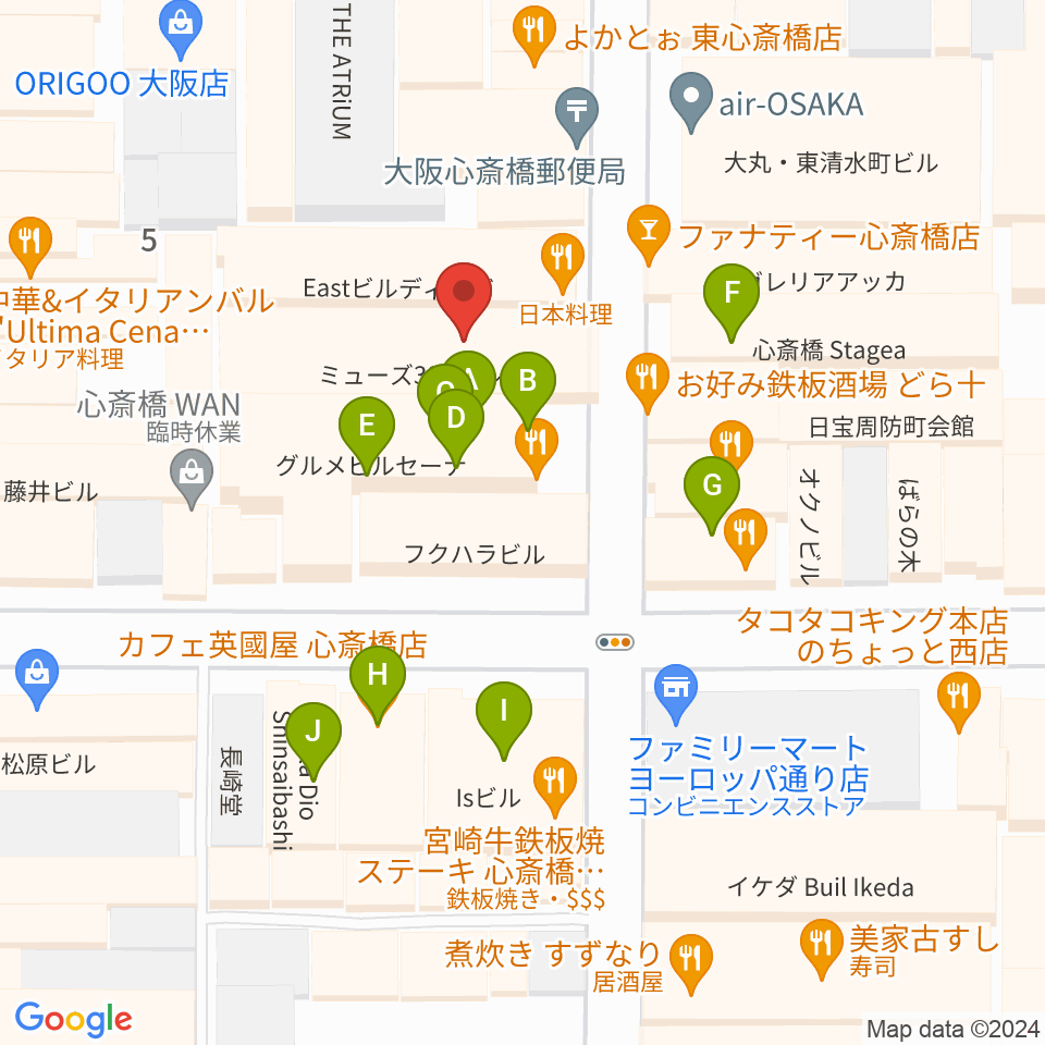 大阪心斎橋MUSE BOX周辺のカフェ一覧地図