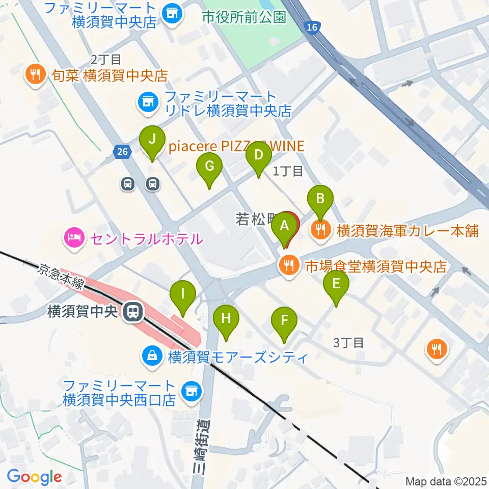 よこすかピアノスタジオ周辺のカフェ一覧地図