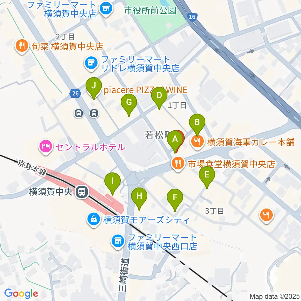 よこすかピアノスタジオ周辺のカフェ一覧地図