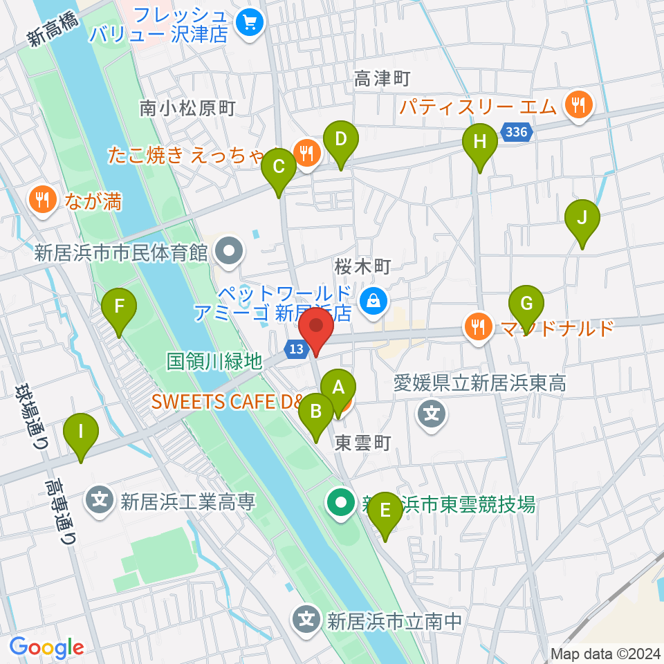 ヤストミ楽器・音楽教室周辺のカフェ一覧地図