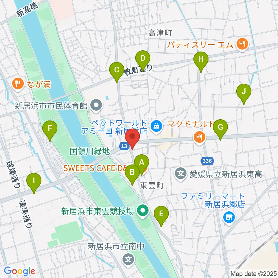ヤストミ楽器・音楽教室周辺のカフェ一覧地図