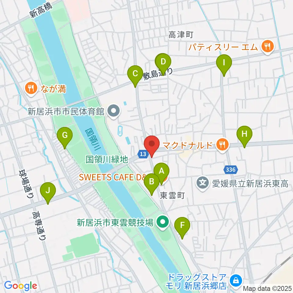 ヤストミ楽器・音楽教室周辺のカフェ一覧地図