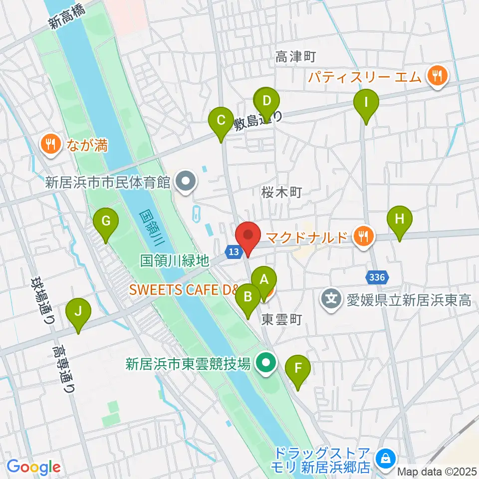 ヤストミ楽器・音楽教室周辺のカフェ一覧地図