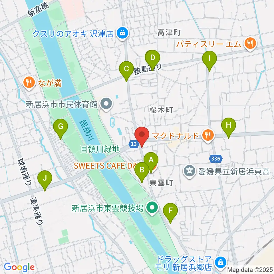 ヤストミ楽器・音楽教室周辺のカフェ一覧地図