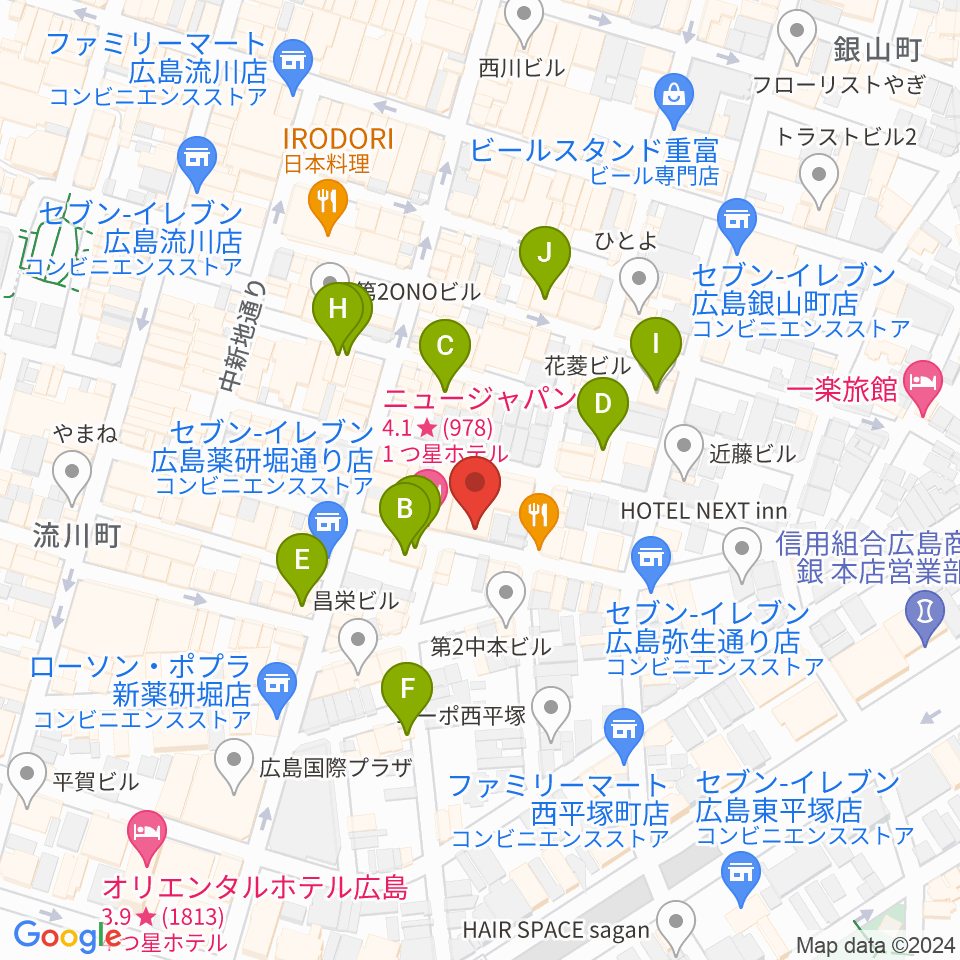 広島LIVE VANQUISH周辺のカフェ一覧地図