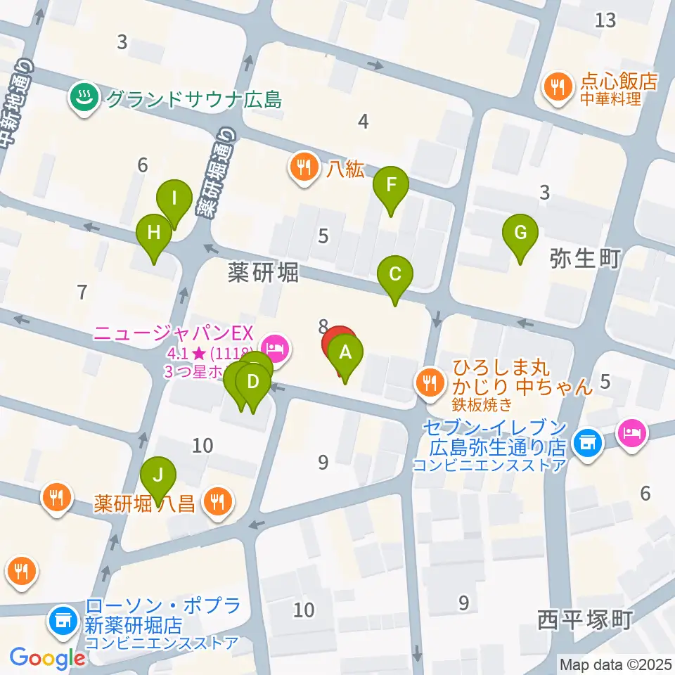 広島LIVE VANQUISH周辺のカフェ一覧地図