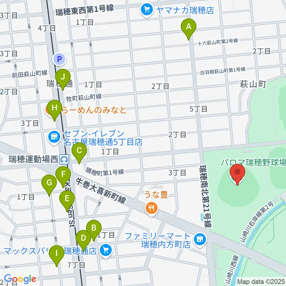 パロマ瑞穂野球場周辺のカフェ一覧地図