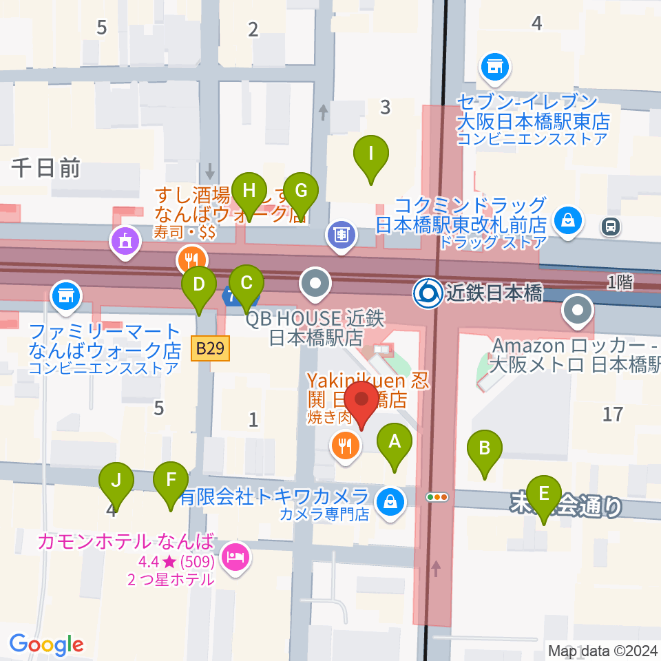 スタジオハイダウェイ日本橋店周辺のカフェ一覧地図