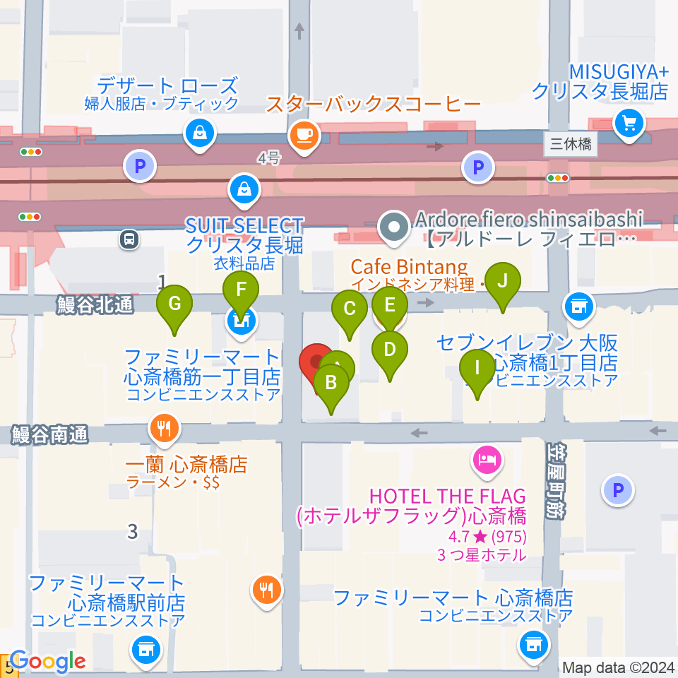 DAIHATSU心斎橋角座周辺のカフェ一覧地図