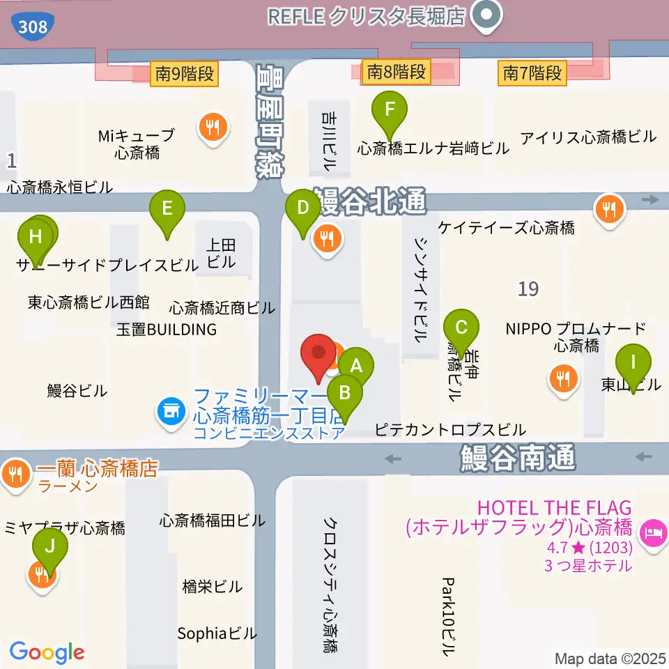 DAIHATSU心斎橋角座周辺のカフェ一覧地図
