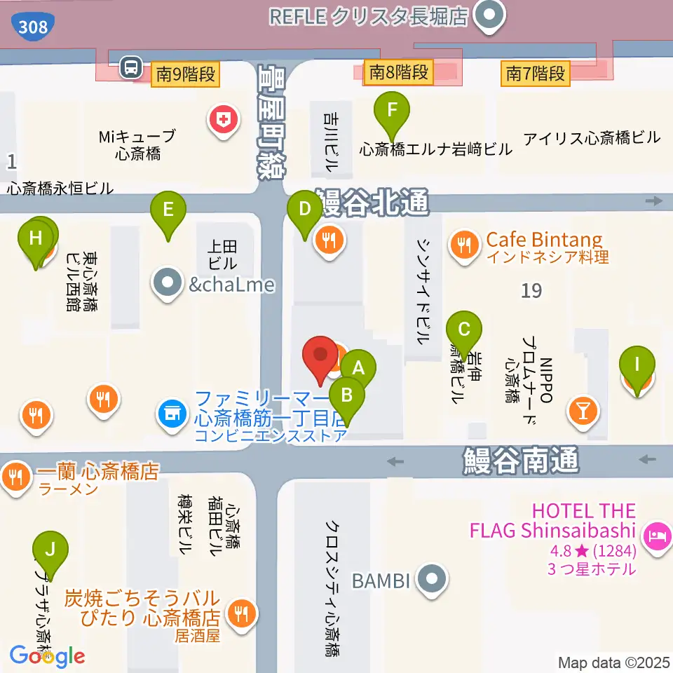 DAIHATSU心斎橋角座周辺のカフェ一覧地図