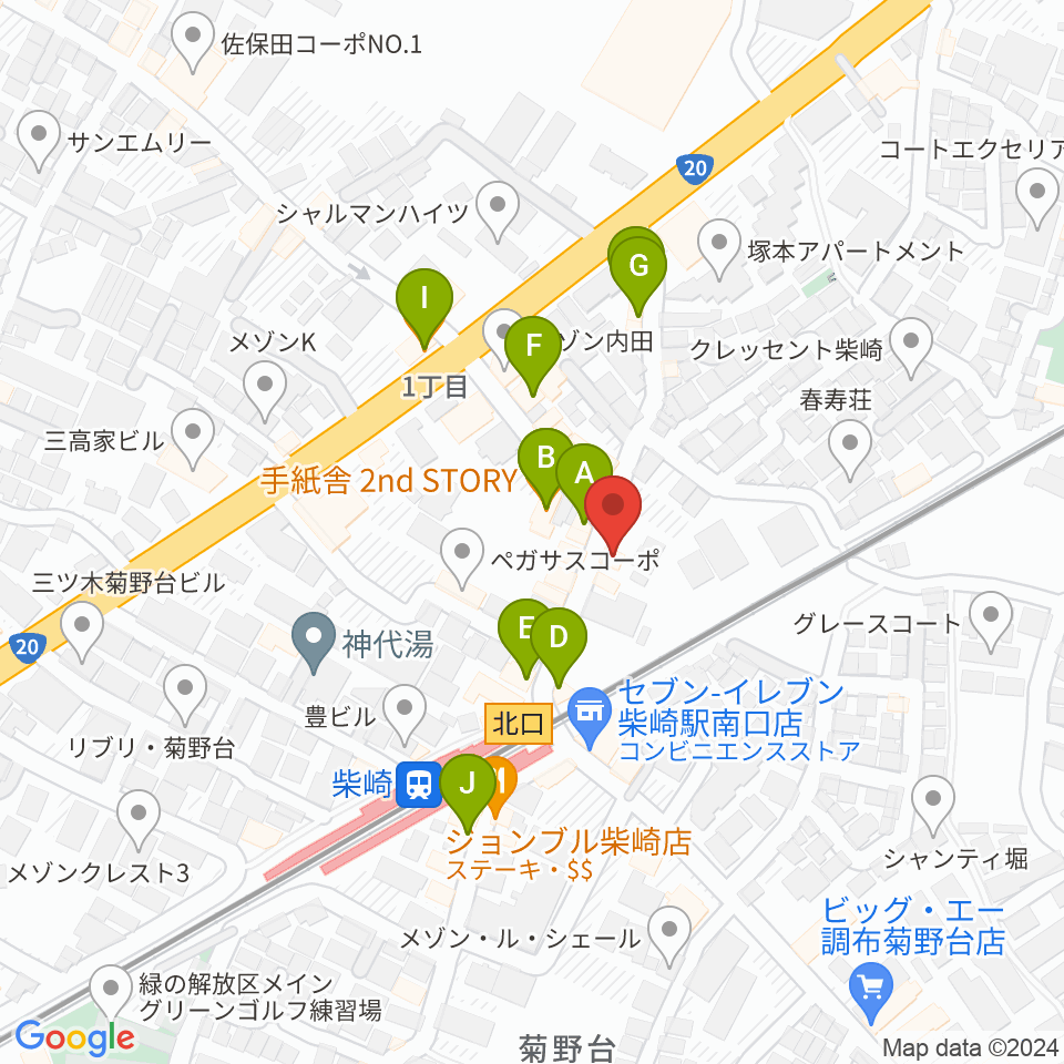 柴崎RATHOLE周辺のカフェ一覧地図