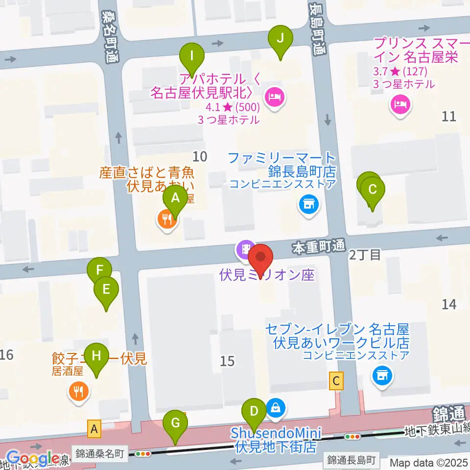 伏見ミリオン座周辺のカフェ一覧地図