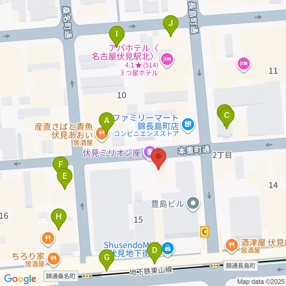 伏見ミリオン座周辺のカフェ一覧地図