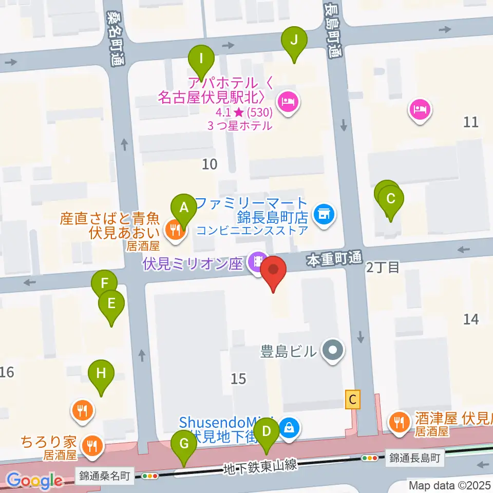 伏見ミリオン座周辺のカフェ一覧地図