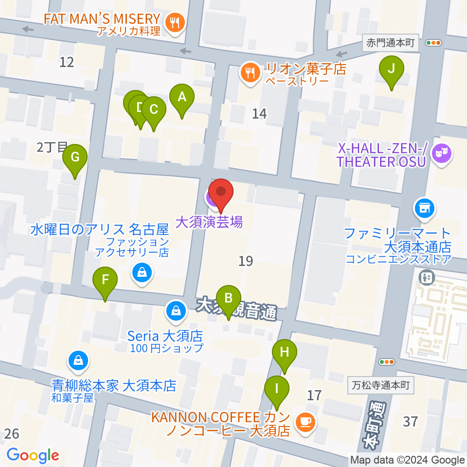 大須演芸場周辺のカフェ一覧地図