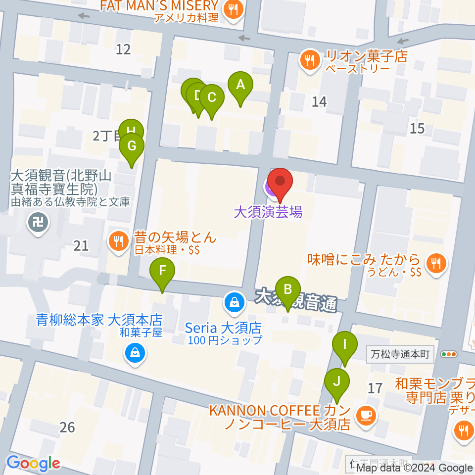 大須演芸場周辺のカフェ一覧地図