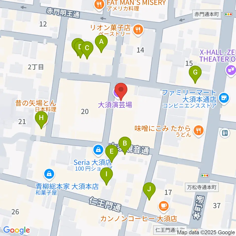 大須演芸場周辺のカフェ一覧地図