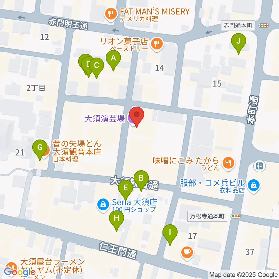 大須演芸場周辺のカフェ一覧地図