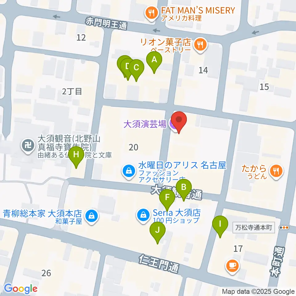 大須演芸場周辺のカフェ一覧地図