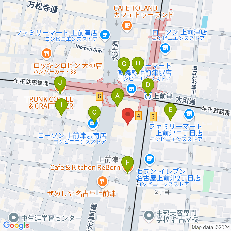 名古屋マーブルレコード周辺のカフェ一覧地図