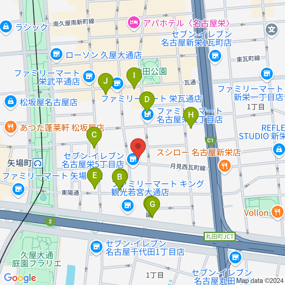 名古屋栄シアターZONE周辺のカフェ一覧地図