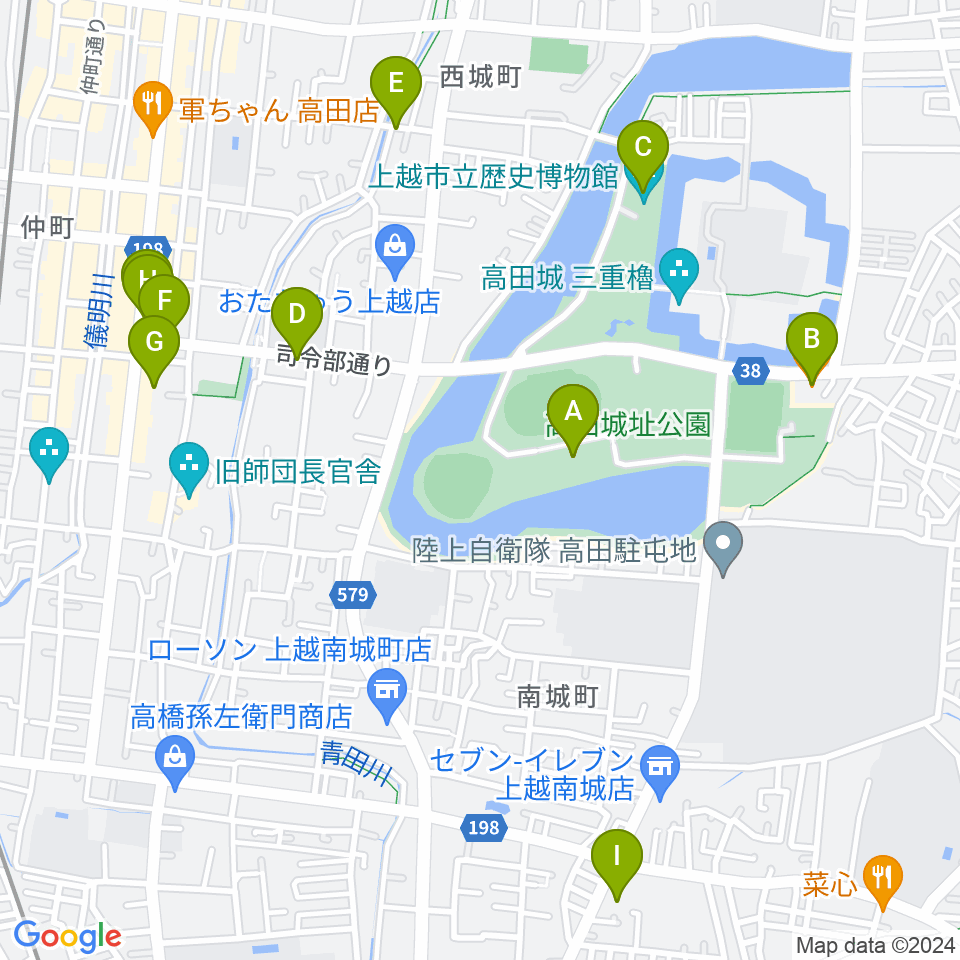 高田城址公園オーレンプラザ周辺のカフェ一覧地図