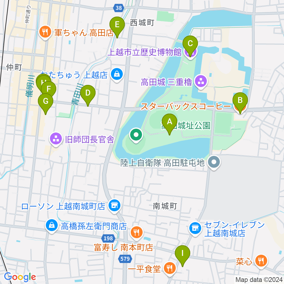 高田城址公園オーレンプラザ周辺のカフェ一覧地図