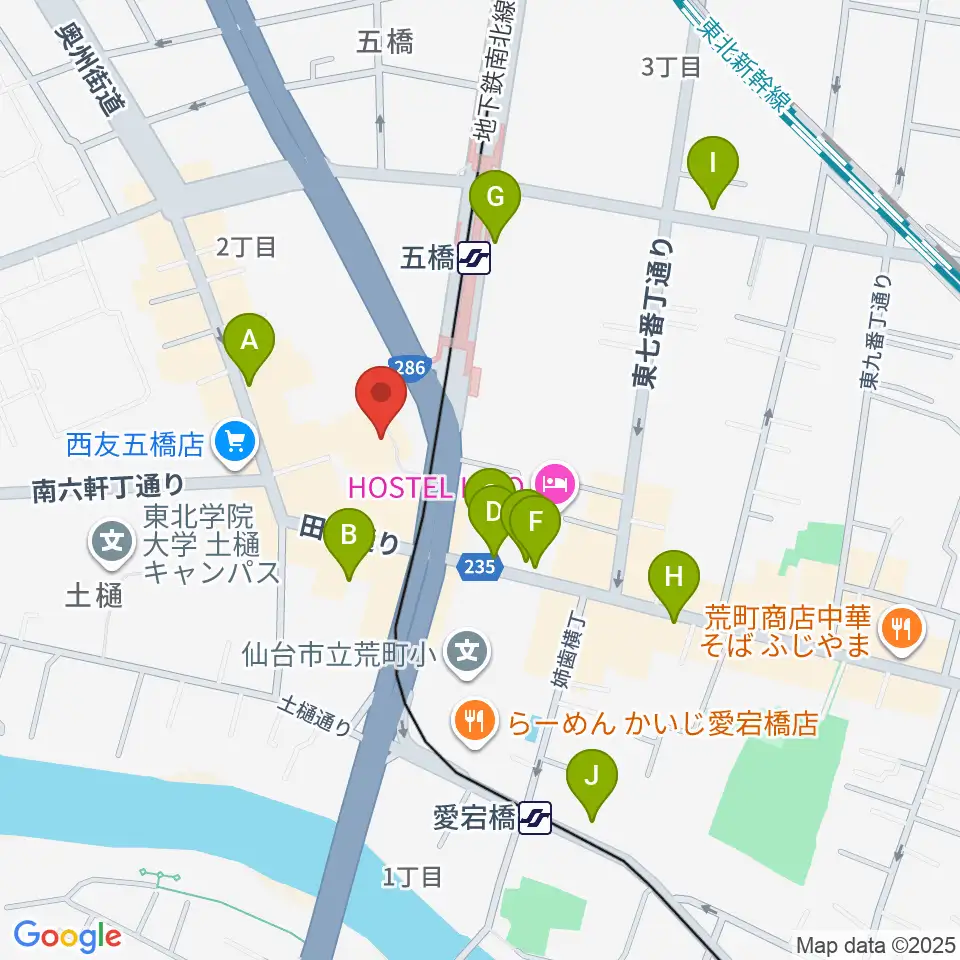 仙台市福祉プラザ周辺のカフェ一覧地図
