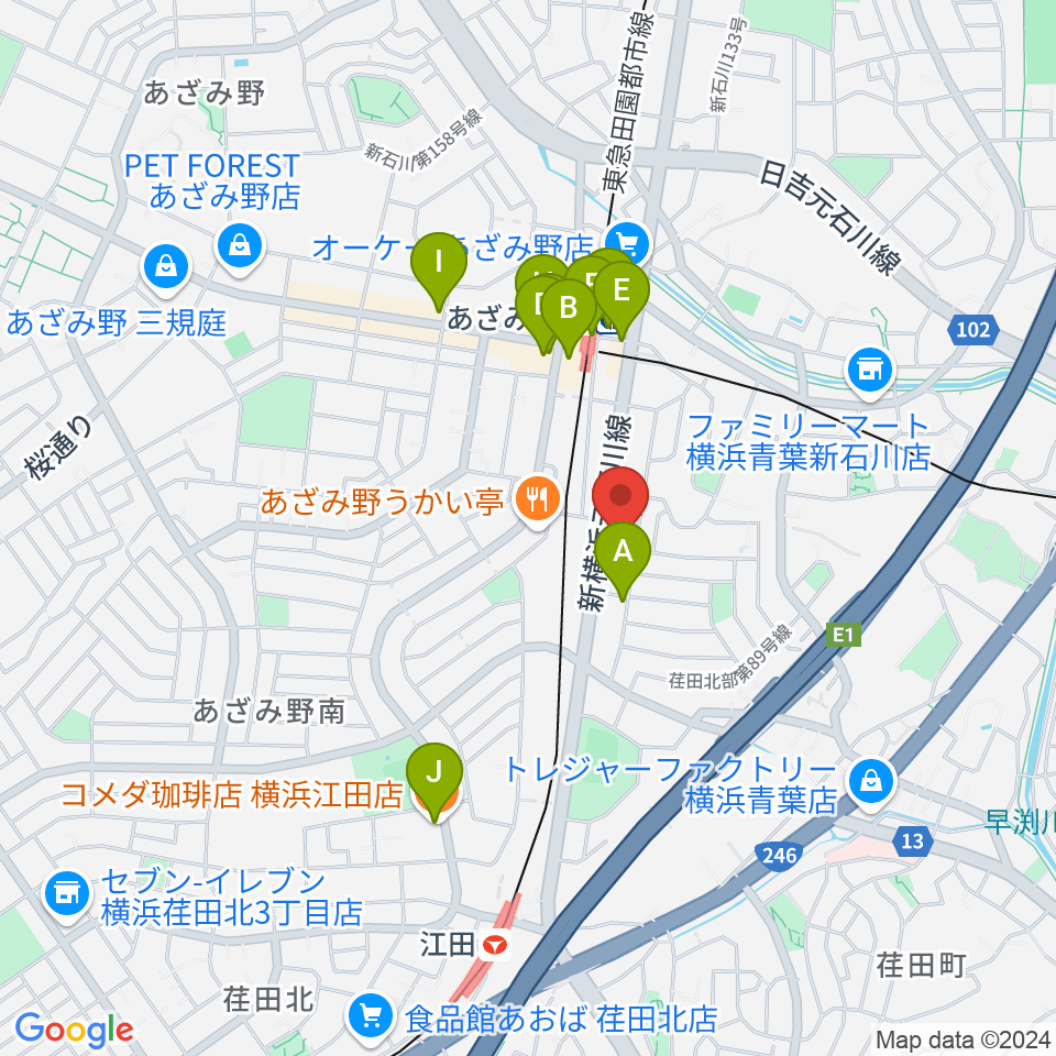 アートフォーラムあざみ野周辺のカフェ一覧地図