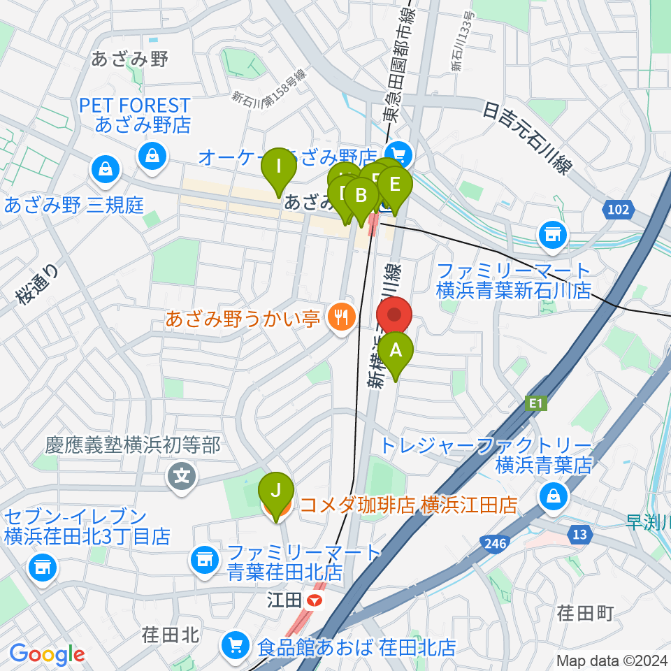 アートフォーラムあざみ野周辺のカフェ一覧地図