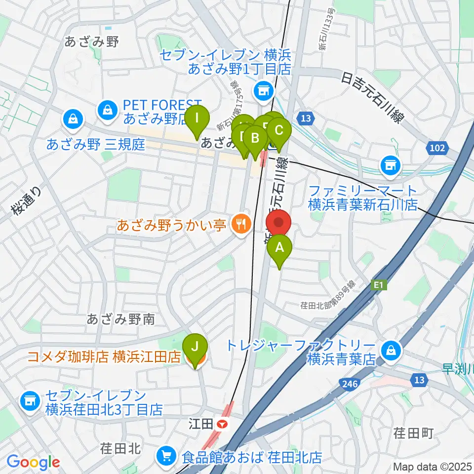 アートフォーラムあざみ野周辺のカフェ一覧地図