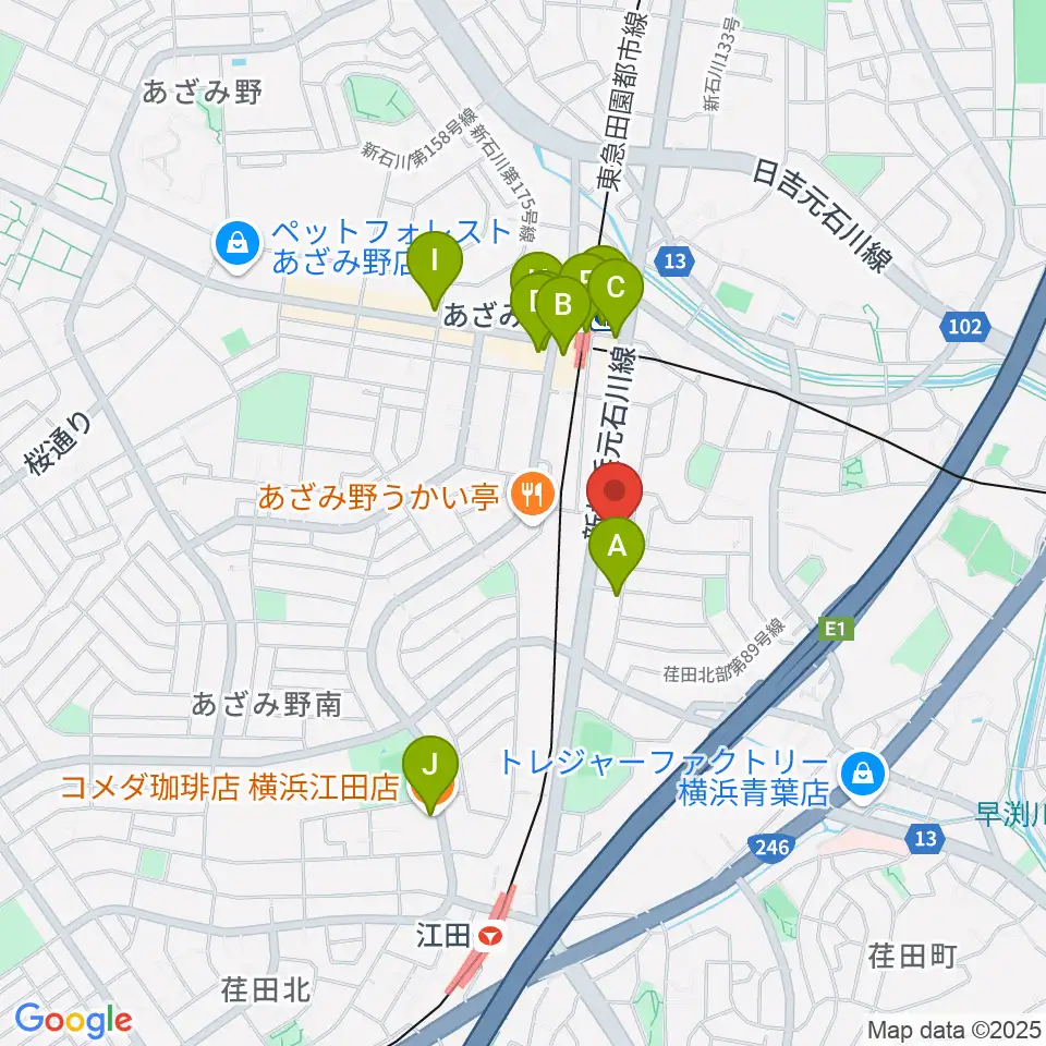 アートフォーラムあざみ野周辺のカフェ一覧地図