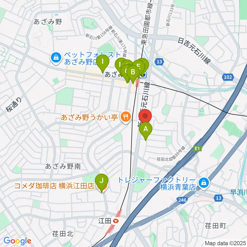 アートフォーラムあざみ野周辺のカフェ一覧地図