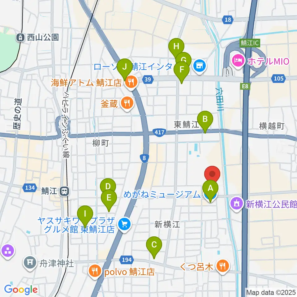 鯖江市文化センター周辺のカフェ一覧地図