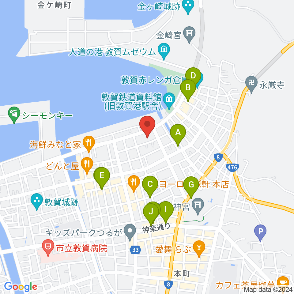 敦賀市民文化センター周辺のカフェ一覧地図